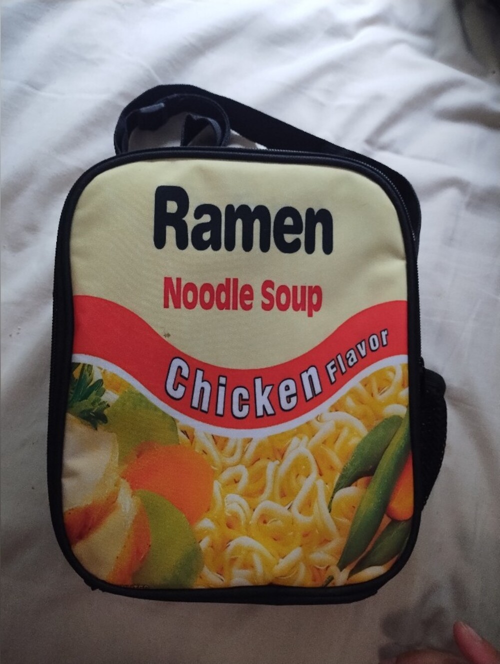 Insulated Zip Up Chicken Ramen Lunchbox Utensil Holder Drink Holder Side Pocket